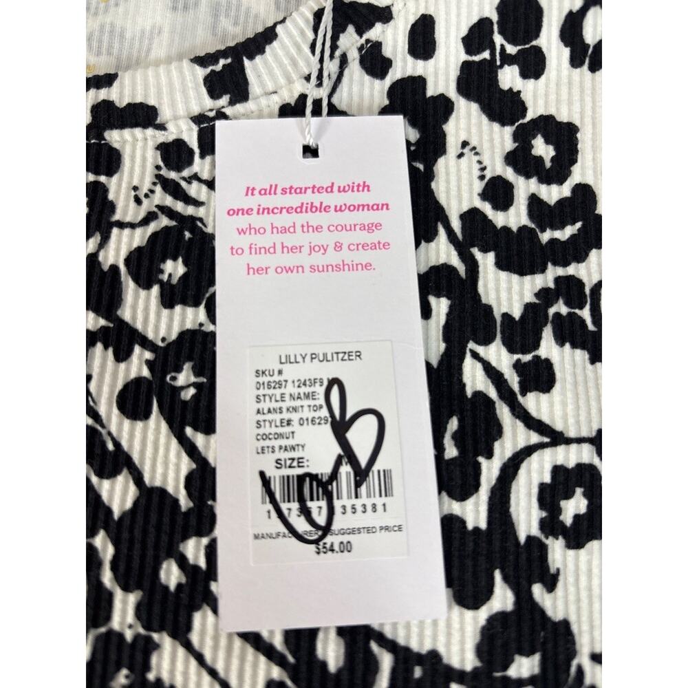 Lilly Pulitzer Alans Knit Top Let's Pawty Black White Leopard Print M - Picture 7 of 8
